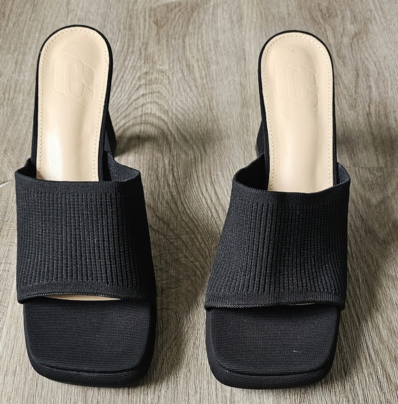 Size 10 Black Ribbed Open-Toe Heeled Mules - Picture 3 of 10